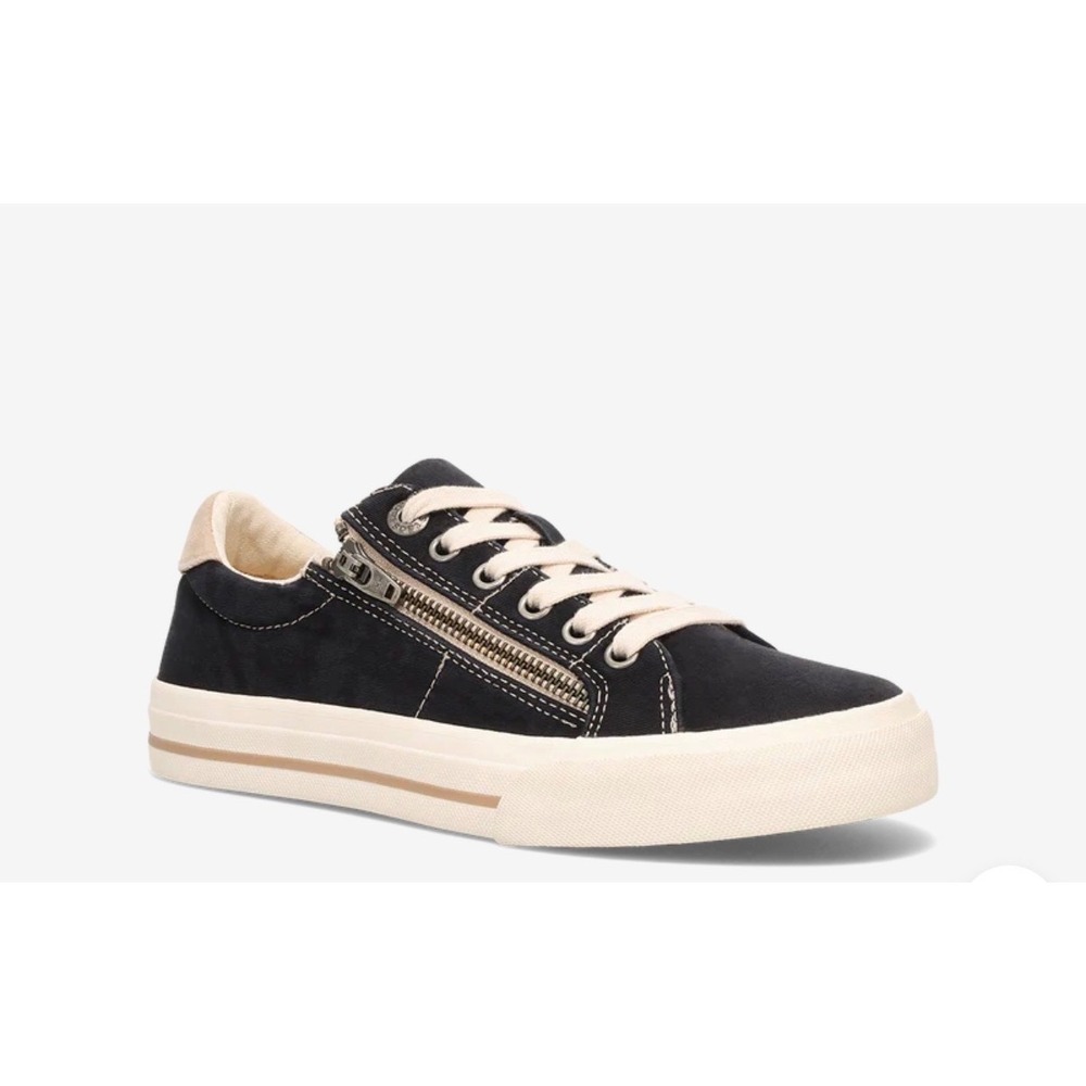 Taos Z-Soul Black Canvas Side Zip Lace Up Sneakers Wide Womens 7W Travel